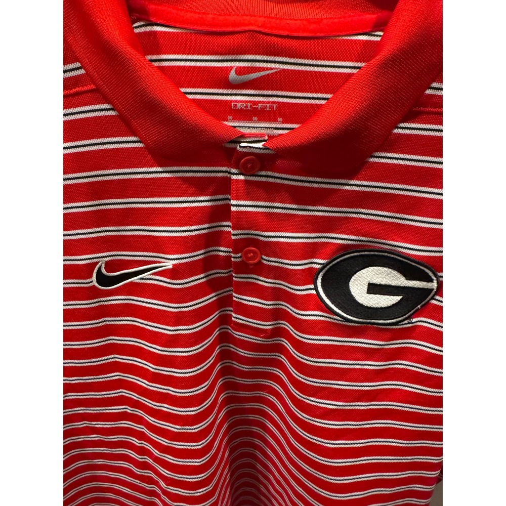 Nike Dri-FIT Mens Georgia Bulldogs Polo Shirt Red White Striped Size M NCAA UGA - Picture 2 of 4